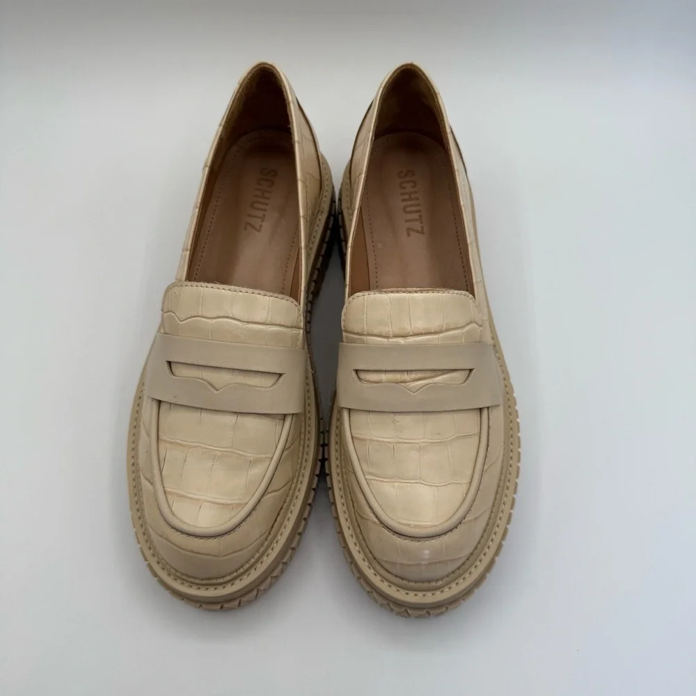 SCHUTZ Viola Croc Embossed Leather Chunky Slip On Loafers Size 8B